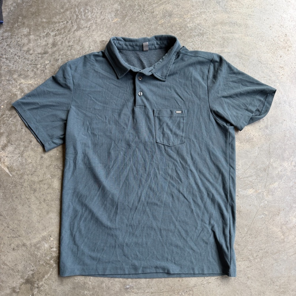 Vuori Ace Polo Shirt Mens Large Blue Performance Pique Knit Pocket Short Sleeve